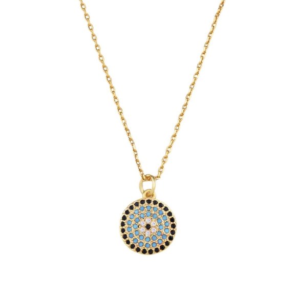NEW .925 Sterling Silver Gold Tone Round Evil Eye Necklace Chain Pendant Charm - Picture 1 of 1